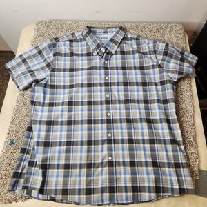 Izod Advantage Shirt Mens‎ 2XL Blue Plaid Short Sleeve Button Up Performance